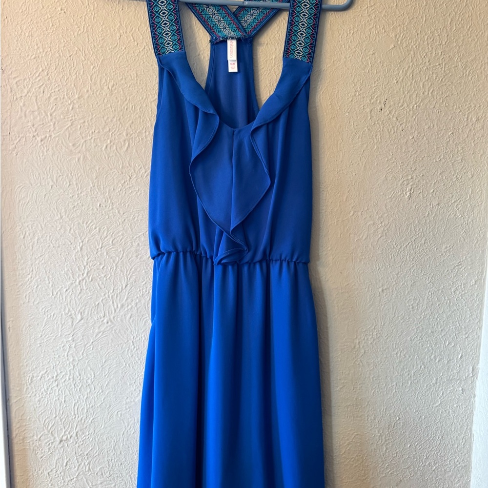 Xhilaration Royal Blue Sleeveless Ruffle Front Maxi Dress